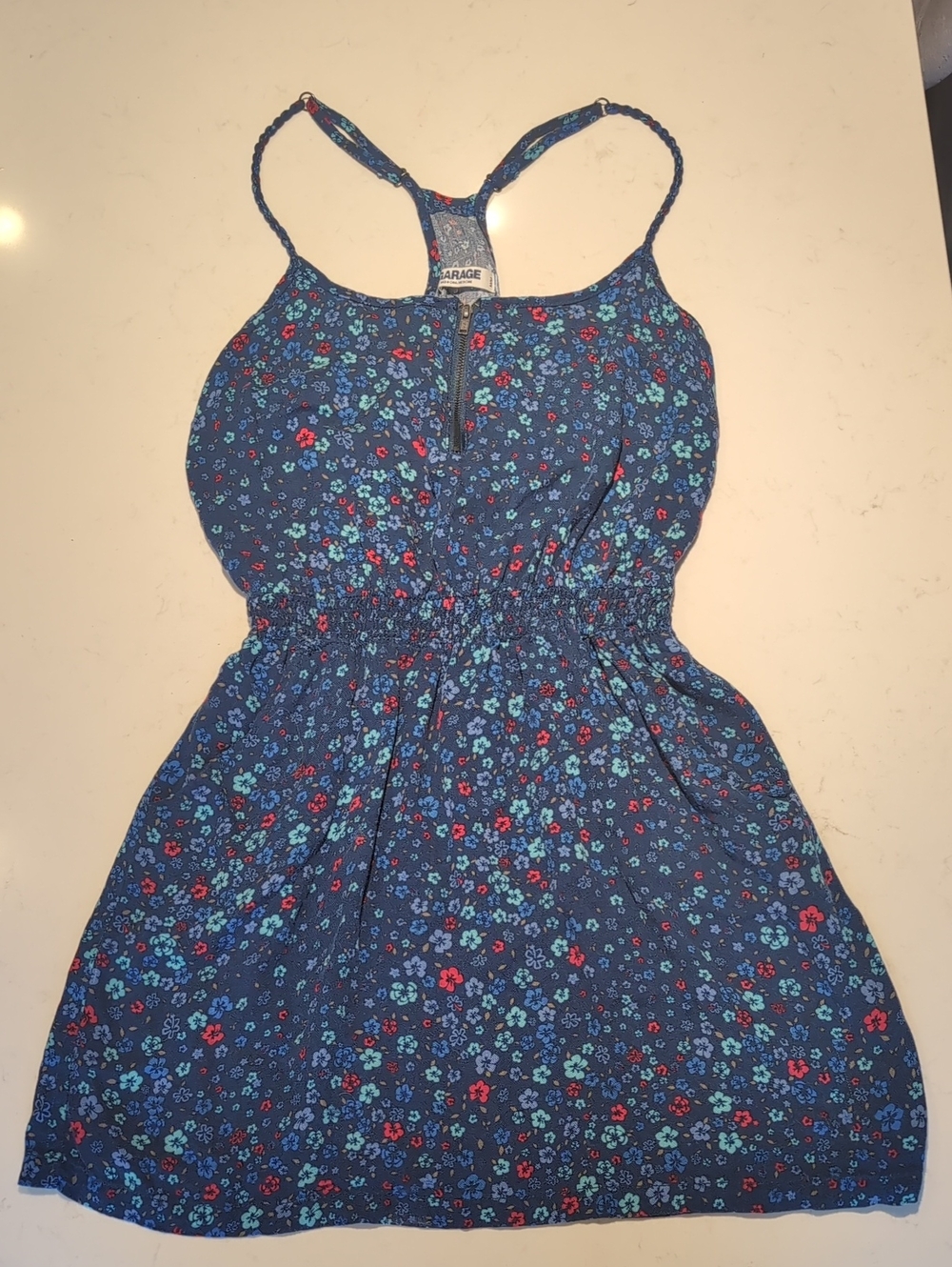 Garage Blue Floral Racerback Sundress with Red Accents